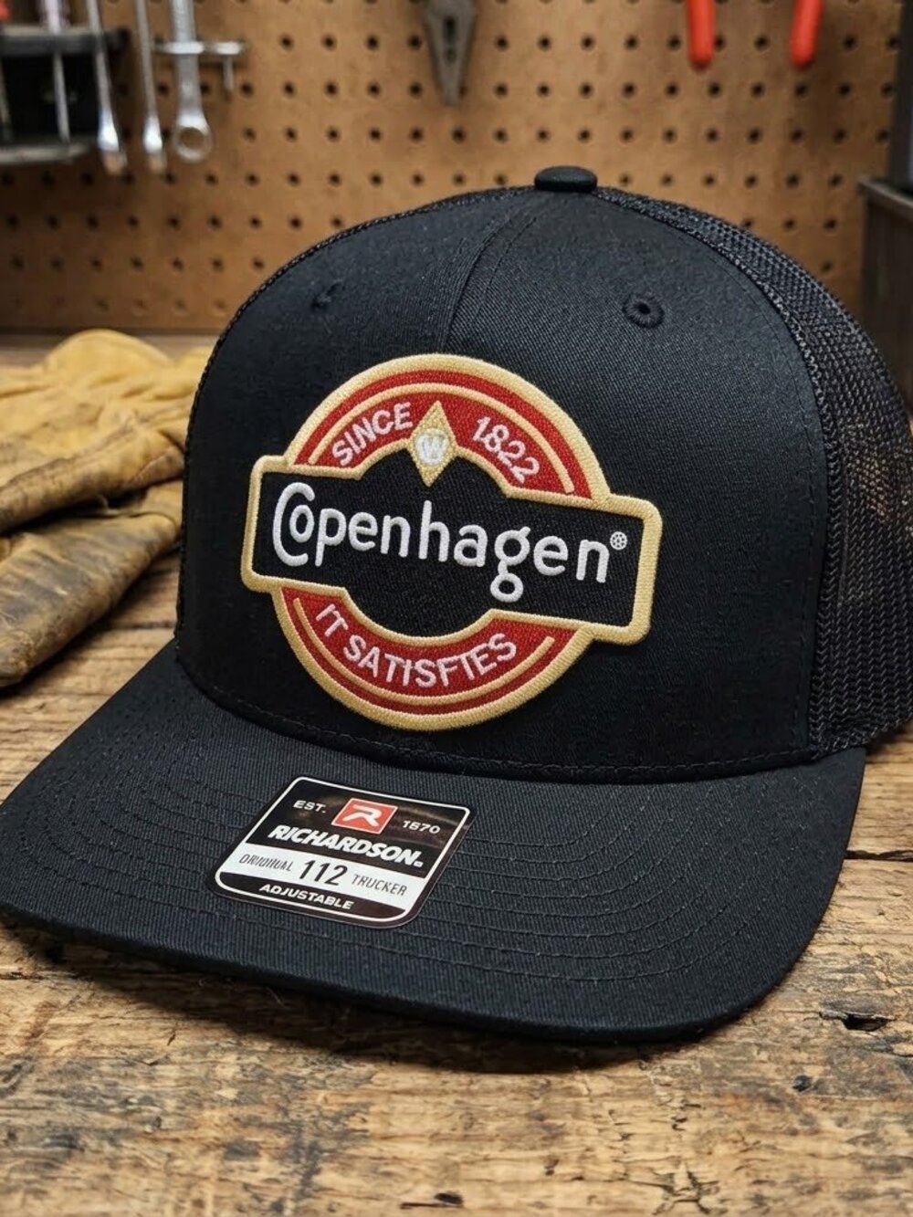 Copenhagen Patch Blackout Richardson 112 Snapback Trucker Hat Snuff Dip Chew USA